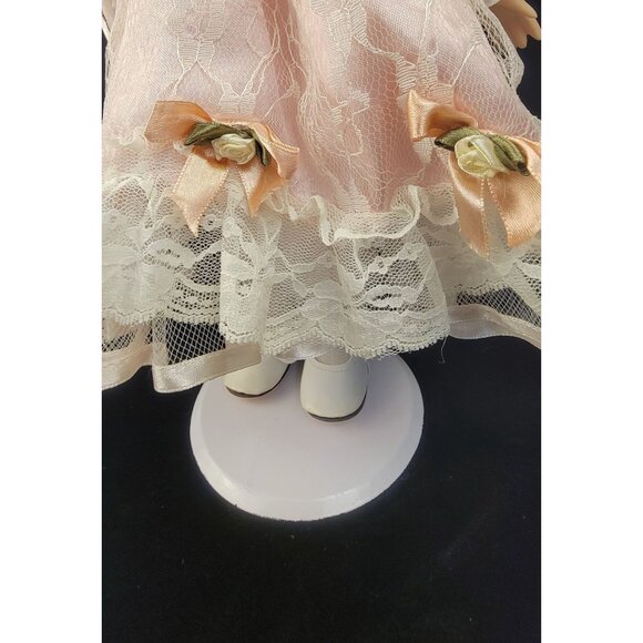 Vintage Collectible Porcelain Doll with Pink Satin and Lace Dress - Picture 15 of 15